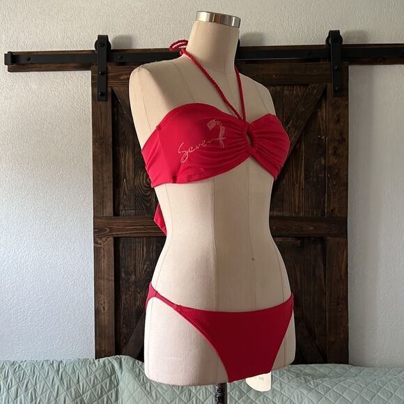 NWT Seven7 pink bikini string halter set Sz-Large - Picture 3 of 11